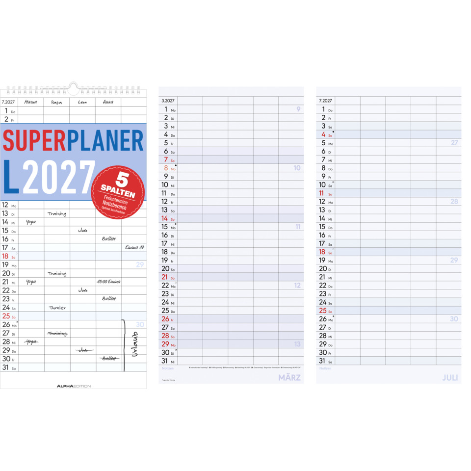 Kalender, Monatsplan, L2027, Spalten, Notizbereich