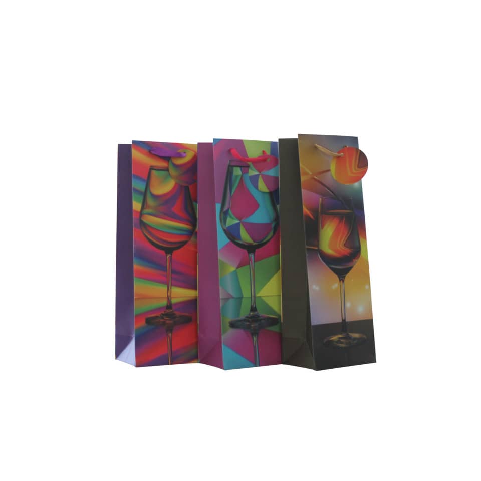Geschenkverpackung, Tragetasche, Weinglas-Design, mehrfarbig, Glas-Stil