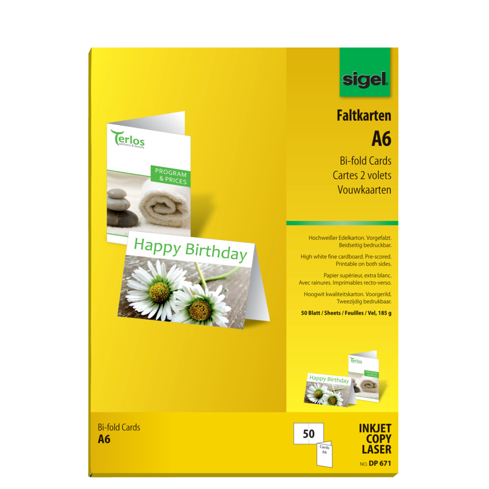 Bi-fold Cards, A6, Papierkarten, Kartenfächer, Gelb, Kartenbox