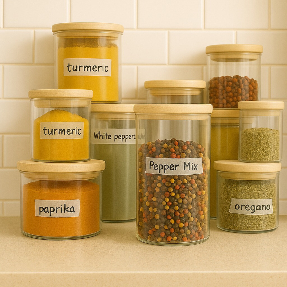turmeric, paprika, white pepper, pepper mix, oregano