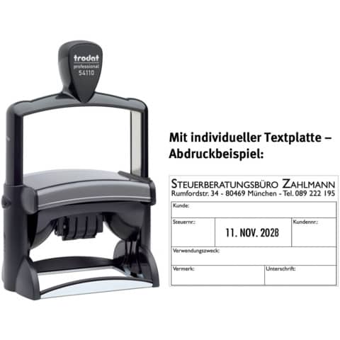 Selbstfärbestempel mit Platte, Datum + 12 Zeilen    individuell TRODAT 54110P