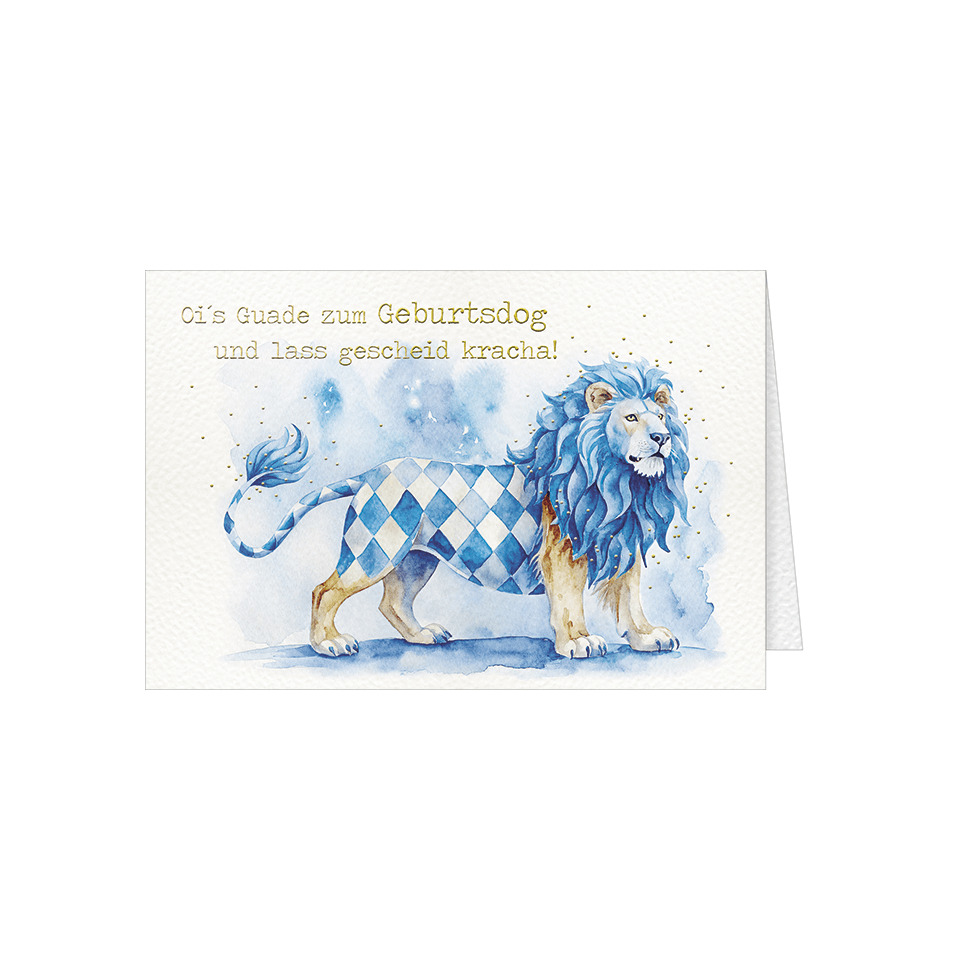 Löwe, Wasserfarbe, blau, Segenkarte, Muster–Diamant