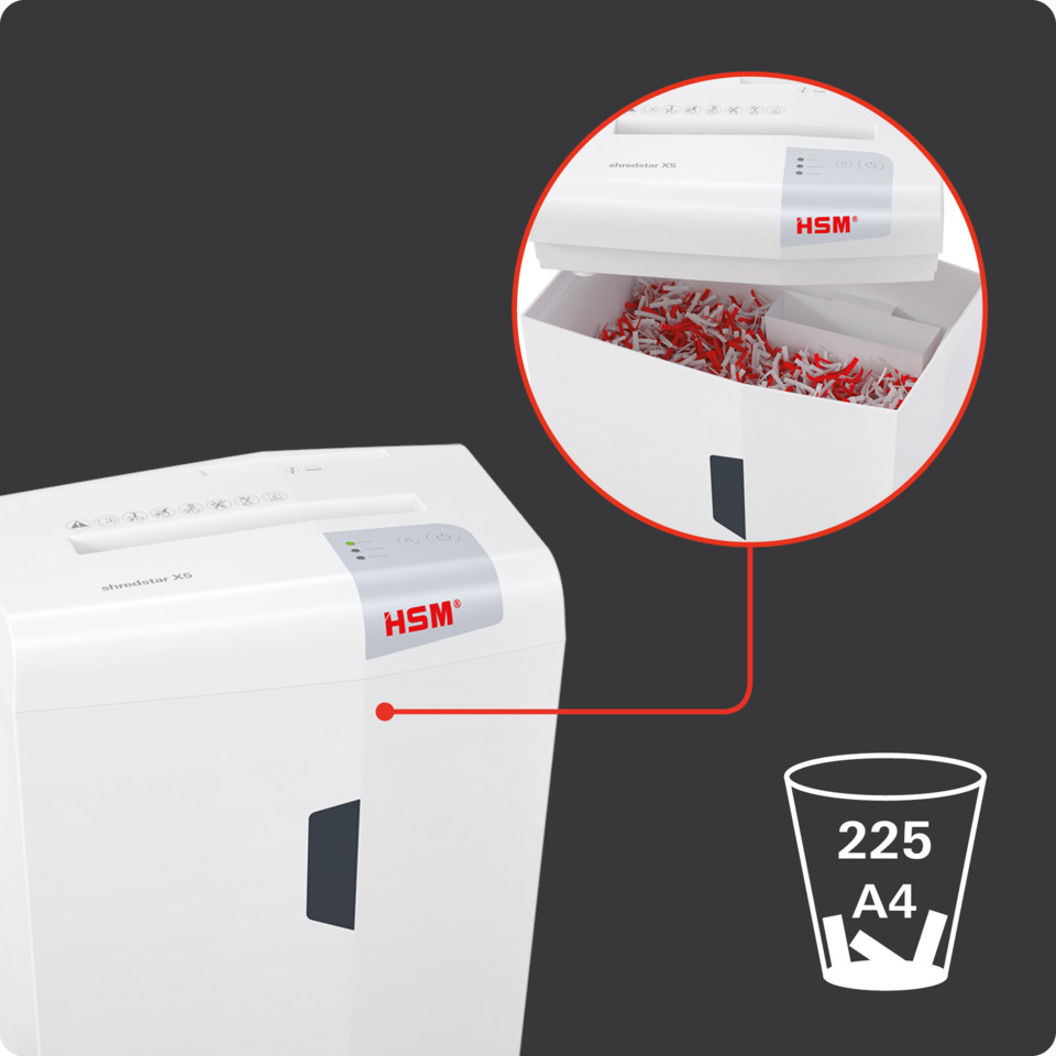 HSM shredder, shredder, Kreisschredder, Papierkorb 225 A4, Papierabfall 225 A4