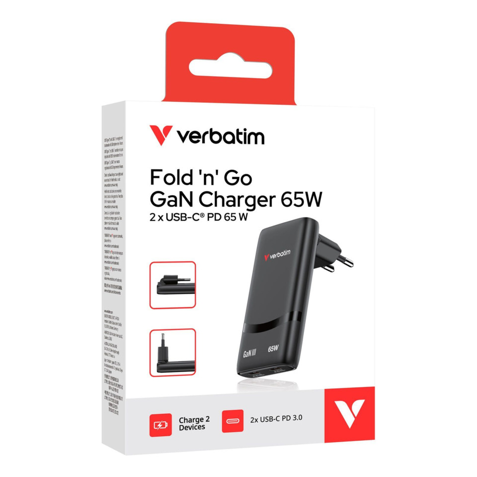 GaN-Ladegerät, PD 65W, USB-C, Dual-Port, Kompaktes Design