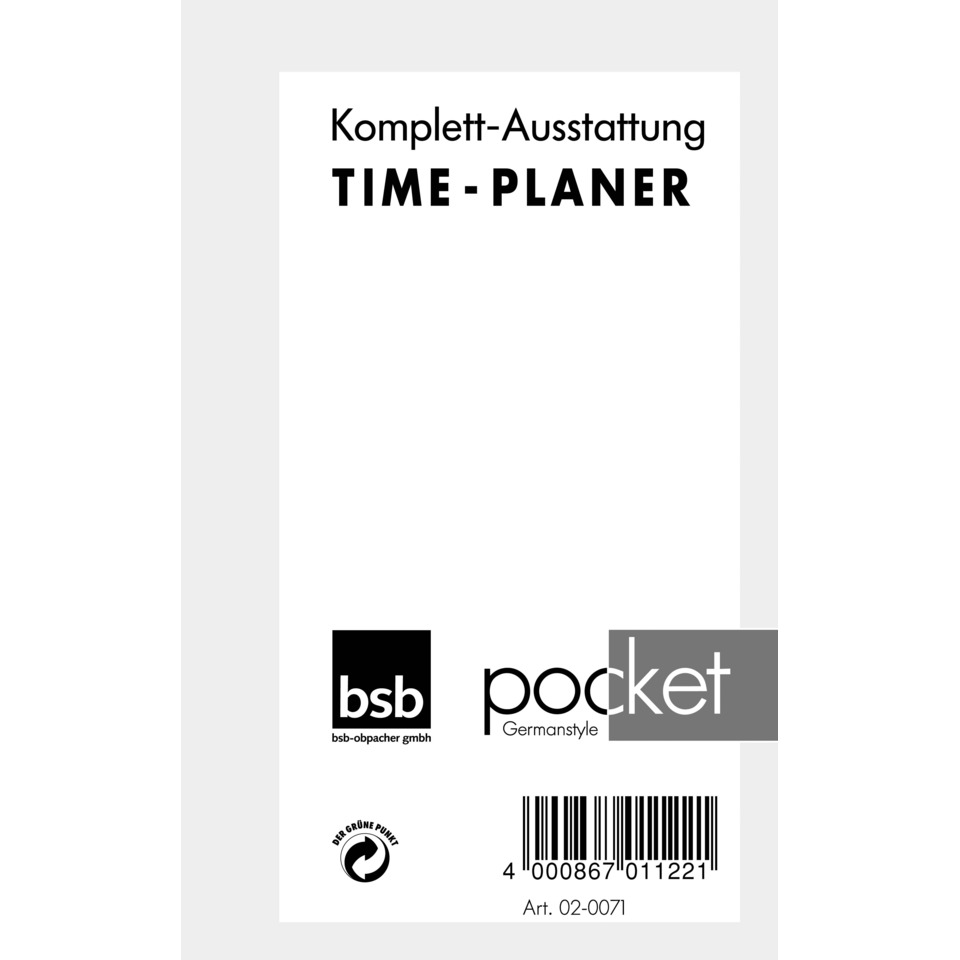 Time-Planer, Komplett-Ausstattung, Germanzteil, Pocket, Barcode