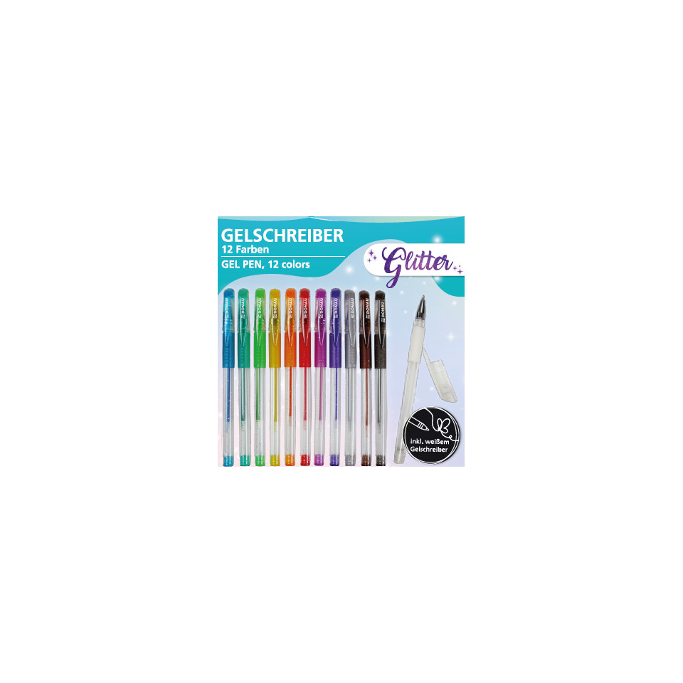 Gelschreiber, Gelpenn, 12 Farben, Glitzer, Stiftset