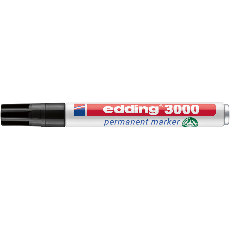 Permanentmarker, Marker, Whiteboardmarker, Edding 3000, Schwarze Kappe