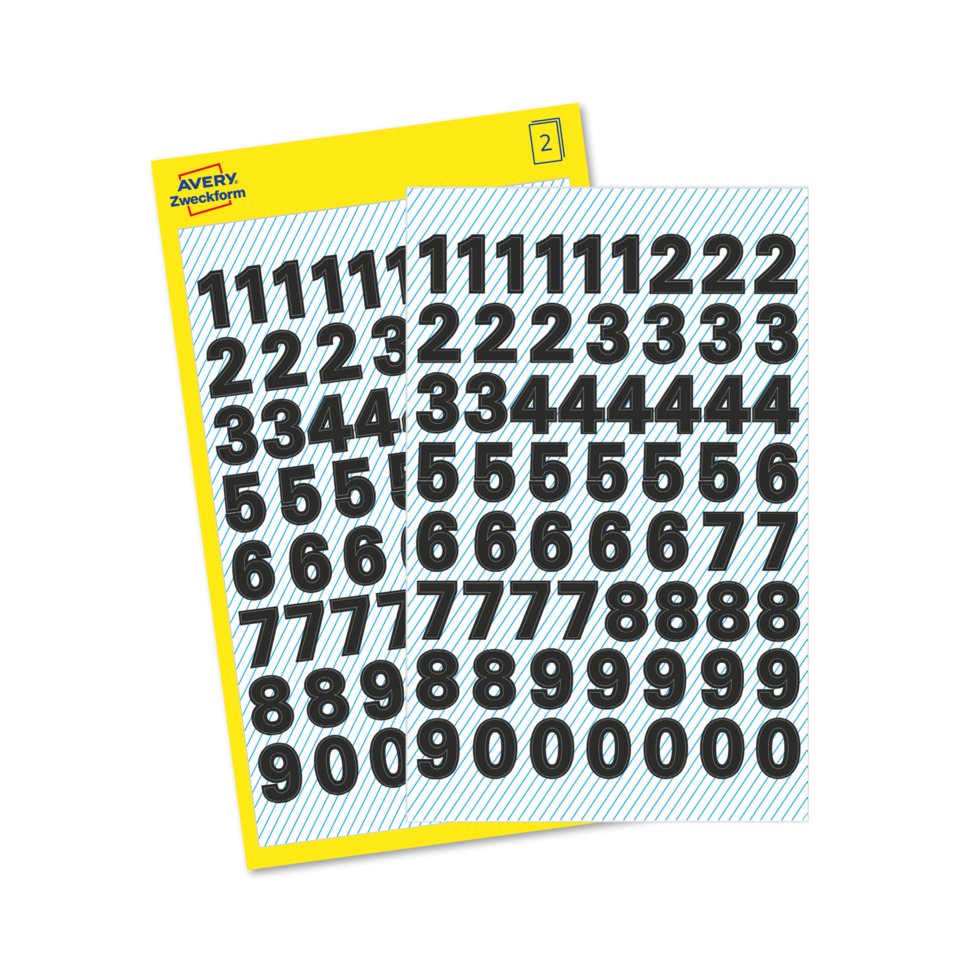 Stickerbogen, Zahlensblatt, Ziffernblatt, gemustertes Blatt, gelber Rand
