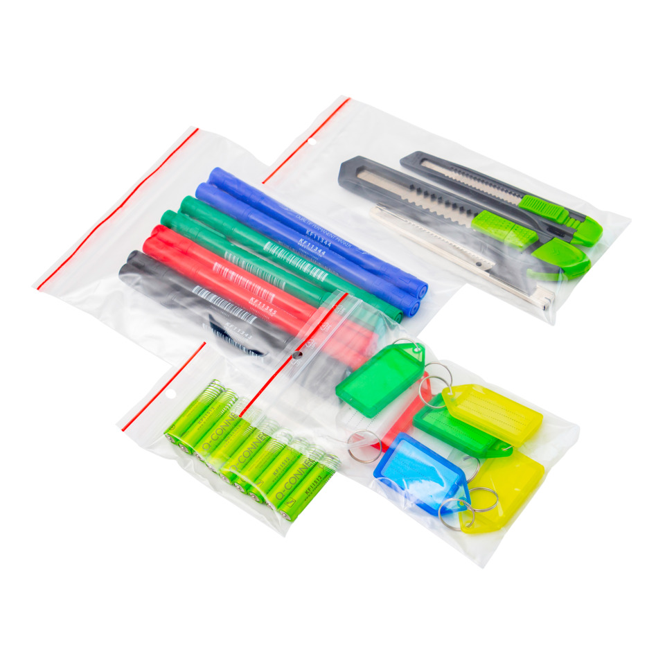 Kunststofftaschen, Schreibset, Marker, Scheren, Etiketten