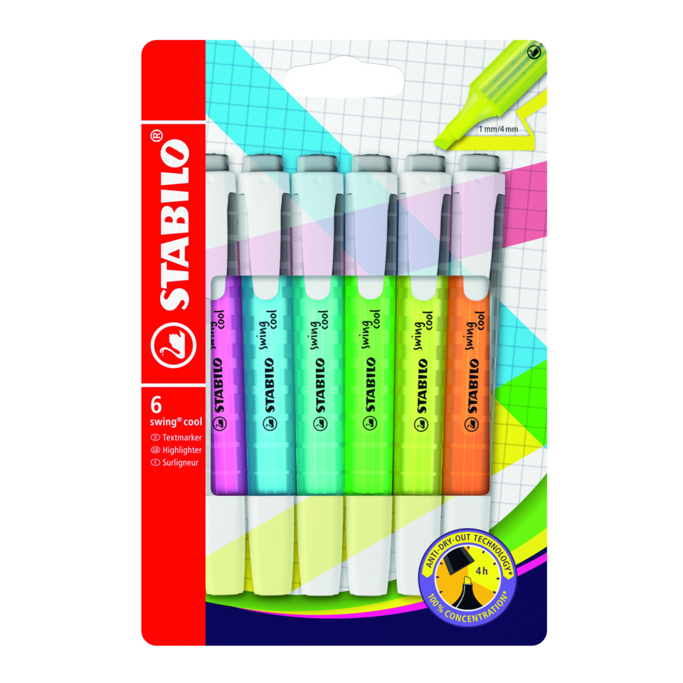 Stabilo Highlighter, Textmarker, Wachsmaler, Pastellfarben, 6er Set