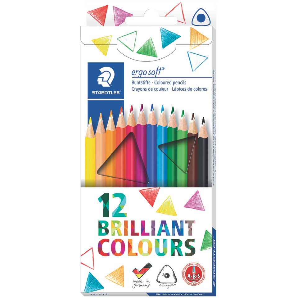 Farbstifte, Buntstifte, 12 Farben, dreieckige Stifte, Schachtel