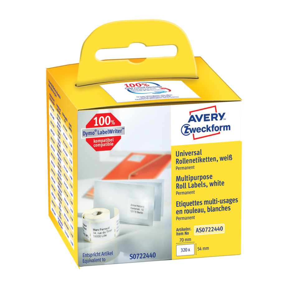 Etiketten, weiß, multipurpose, Permanent, Avery, Etiketten, Etikettenbeschreibung, Rollenetiketten, weiß, multipurpose