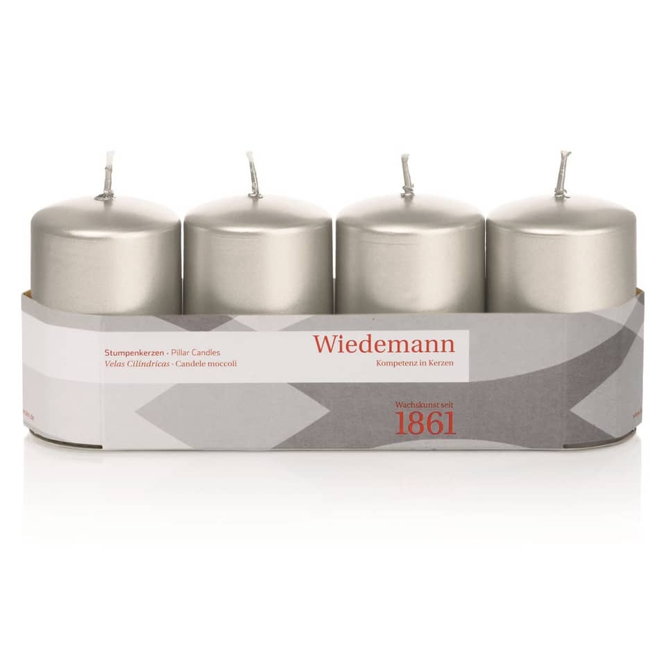 Stumpenkerzen, Pillar Candles, Silber, 4er-Set, Wiedemann