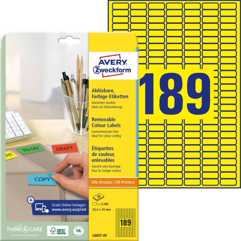Etiketten, Klebeetiketten, Farbdruck, Avery, Bürobedarf