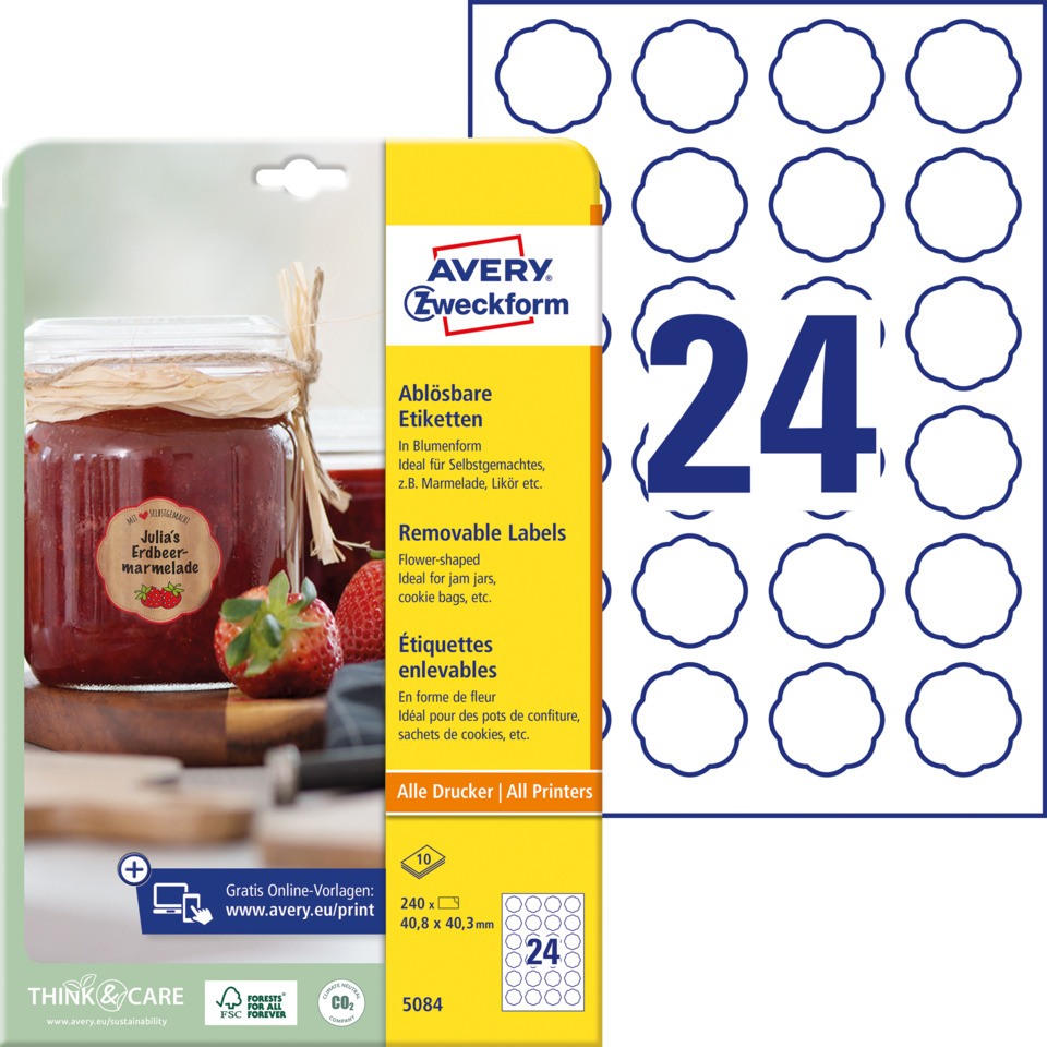 glas jar, erdbeermarmelade, etiketten blumenform, ablösbare etiketten, avery zweckform