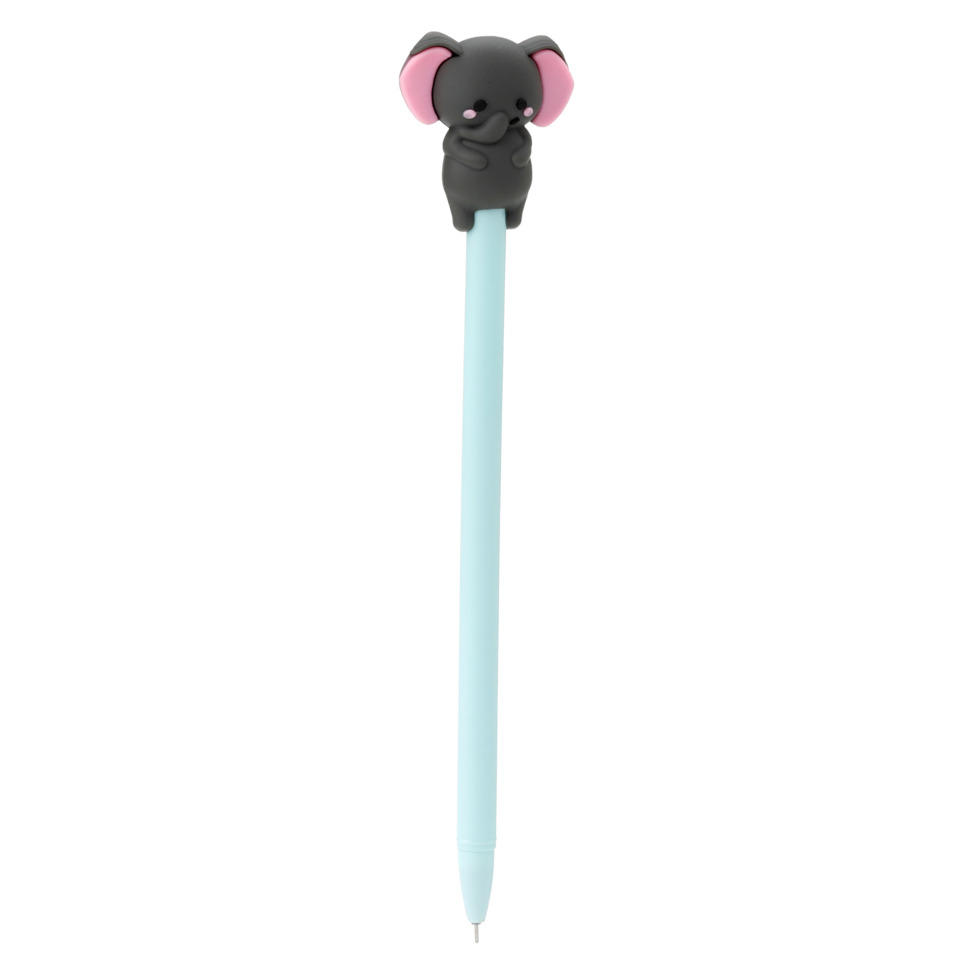 Kugelschreiber, Elefantenfigur, türkiser Schaft, schwarzer Elefant, rosa Ohren