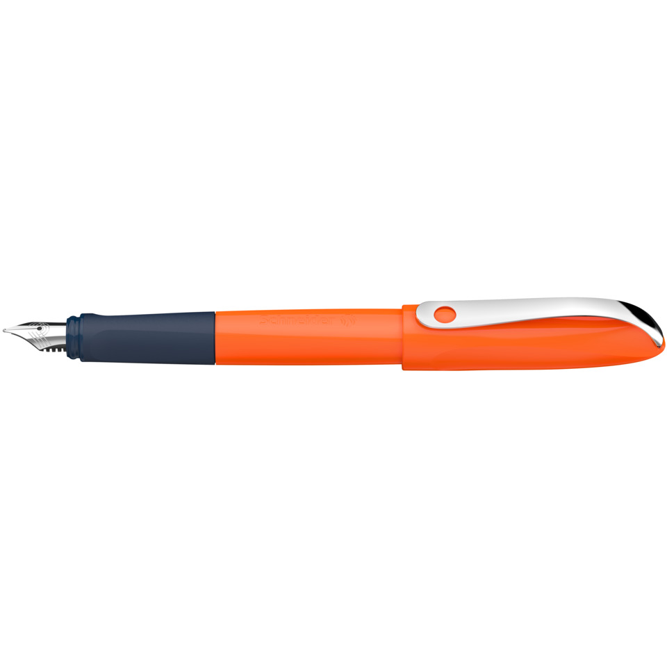 Fountain pen, Nib, Orangener Körper, Metallclip, Schraubkappe