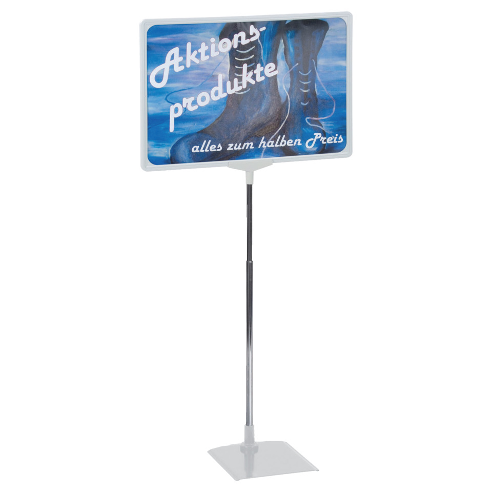 Aufsteller, Hinweisschild, Aushang, Metallstativ, Schuhdisplay