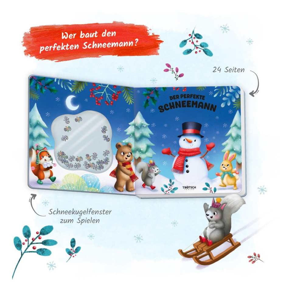 Kinderbuch, Schneemann, Schneekugel, Winterbild, Tierfiguren