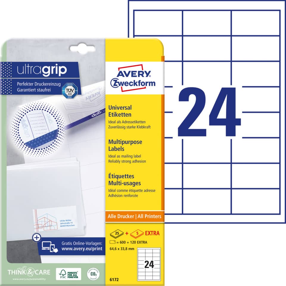 Etiketten, Universaletiketten, Multipurpose Labels, Klebkraft, Druckerpapier