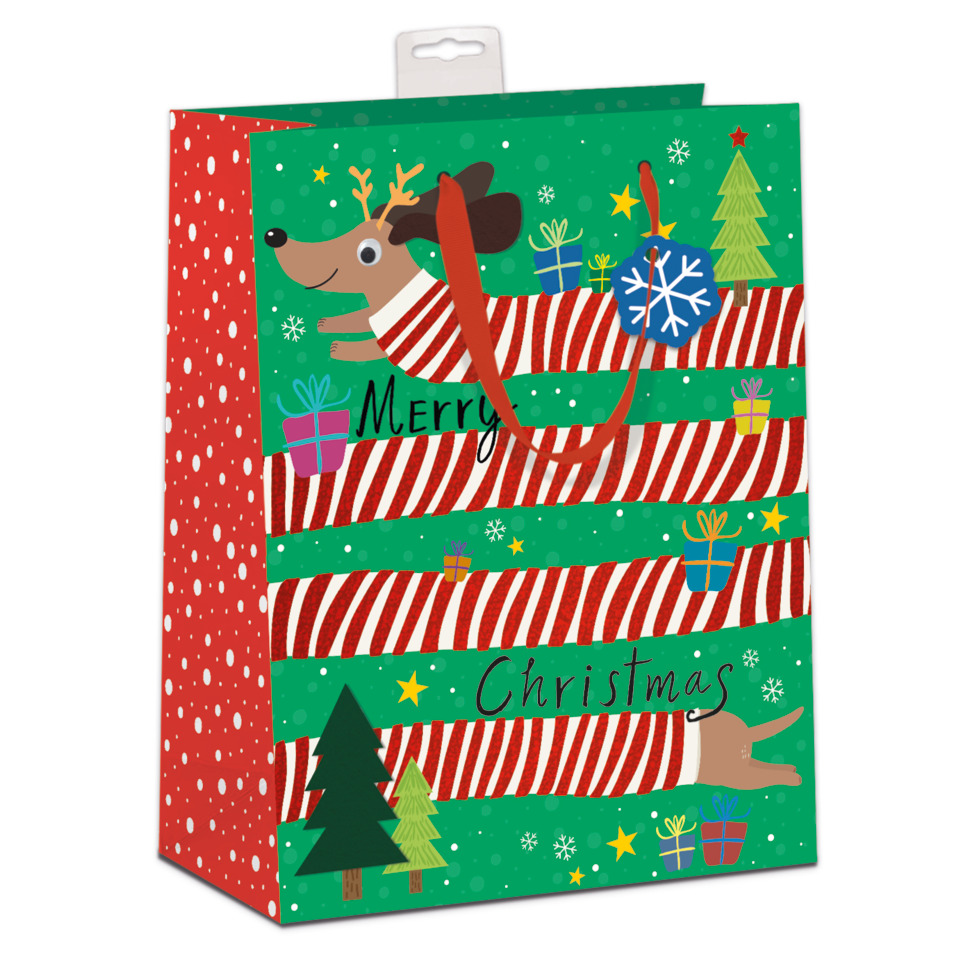 Geschenktüte, Weihnachten, Rot-Weiß gestreift, Tannenbaum, Elch