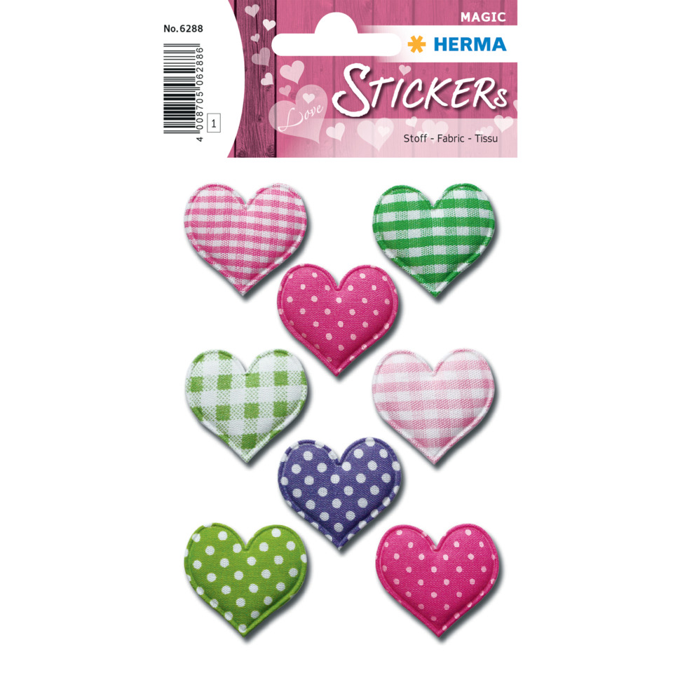 Stickers, Herzen, Karo, Punkte, Stoffaufkleber