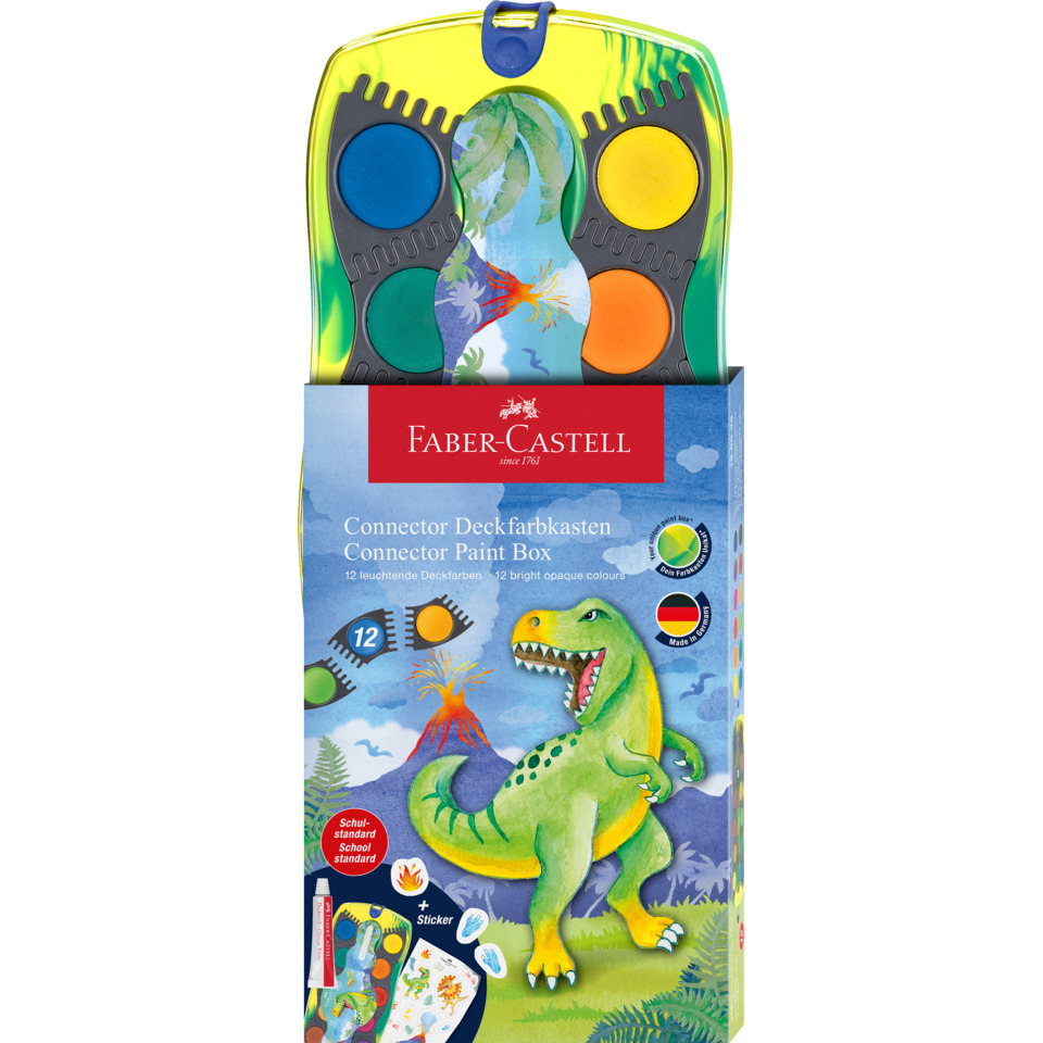 Kinder-Acrylfarben, Schulmalfarben, Flacher Deckkasten, Dinosaurier-Design, 12 Farben