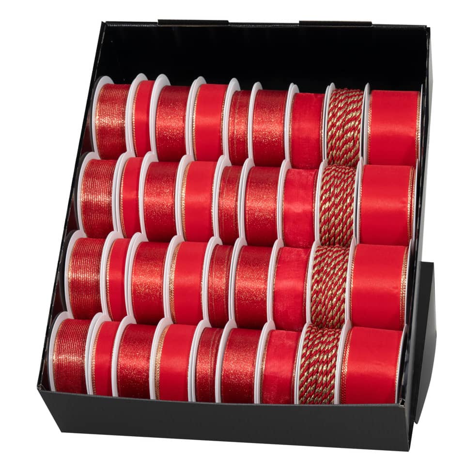 Schleifenband-Spulen-Set, Roter Ribbon, Samtband, Grosgrain-Band, Gedrehter Drahtfaden