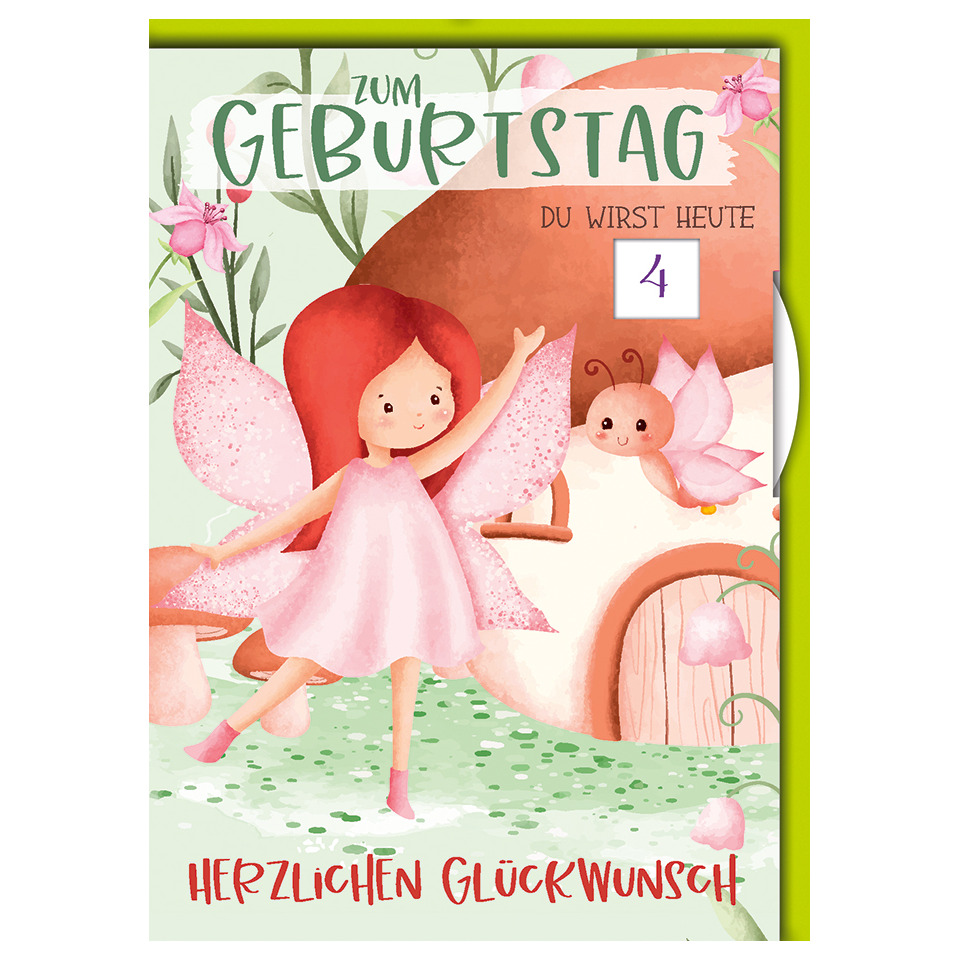 Mädchen, Fee, Geburtstagskarte, Pink, Blumen