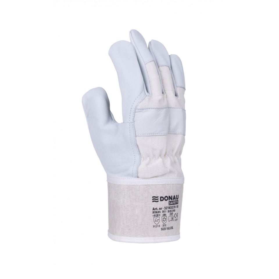 Arbeitshandschuh, Sicherheitshandschuh, Leder, blau-grau, Kragenband