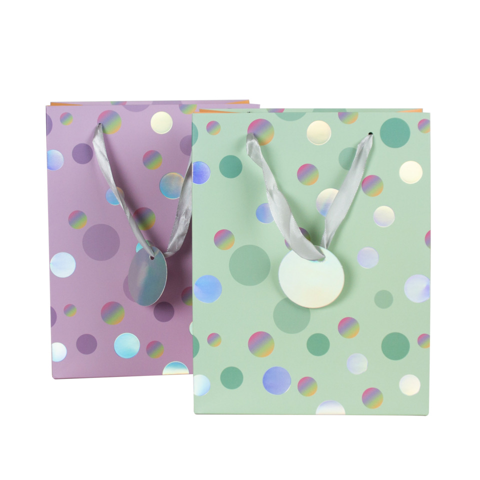 Geschenktüte, Papierbeutel, Punkte Design, Pastellfarben, Schleifenband