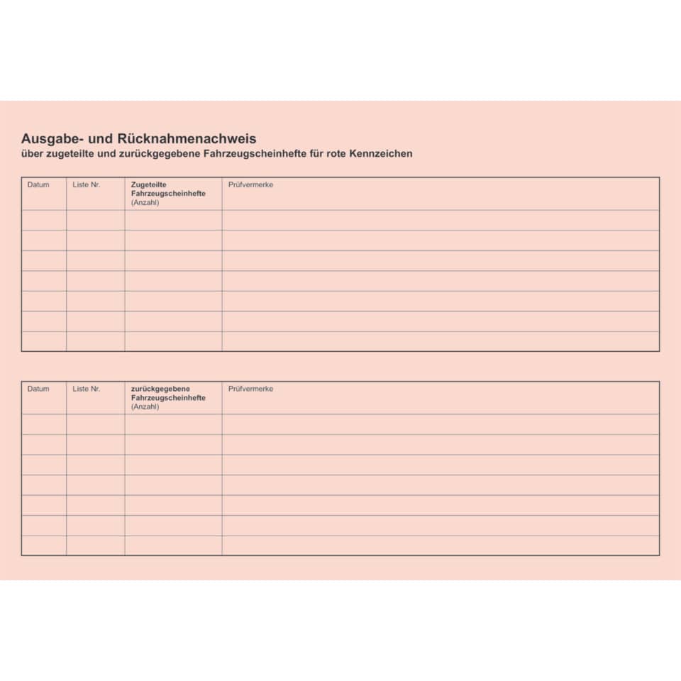 etwas rosa, Papierscheindruck, Ausgabe- und Rücknahmeschein, Formular, Zehnzeilen