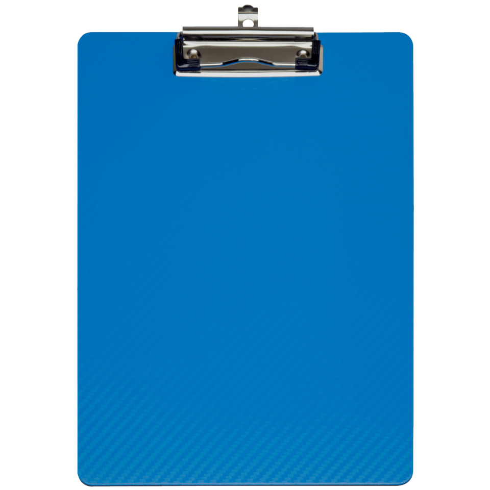 Clipboard, blaues Clipboard, blaue Oberfläche, Metallklemme, flache Oberfläche
