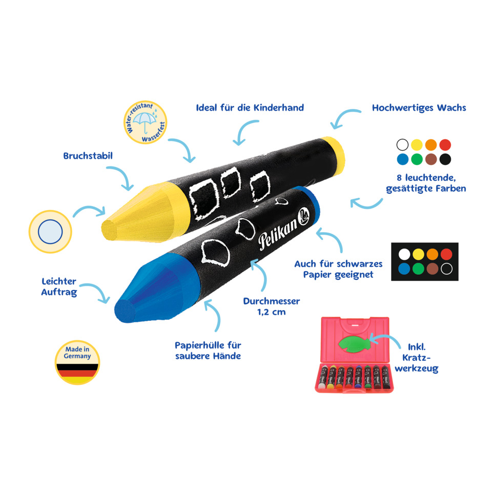 Wachsmarker, Kreidestift, Mehrfarbig, Schwarz/Blau, Kratwerkzeug
