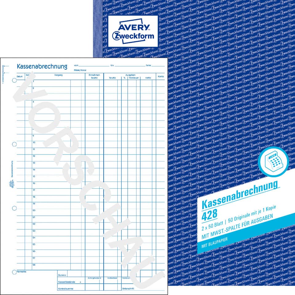 Kassenabrechnung, Abschriften, Blaues Muster, Kopierschrift, Tagebuchformular