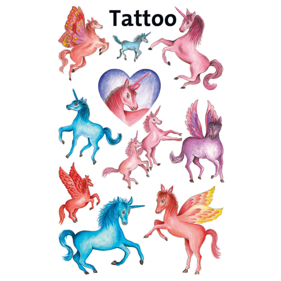einhorn, unicorn, tattoo, herz, farbig