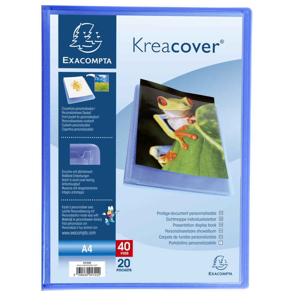 A4-Ordner, Kartenfach, KreaCover, transparent blau, Exacompta, Schutzhülle, Ordner, A4, Kreacover, Pockets