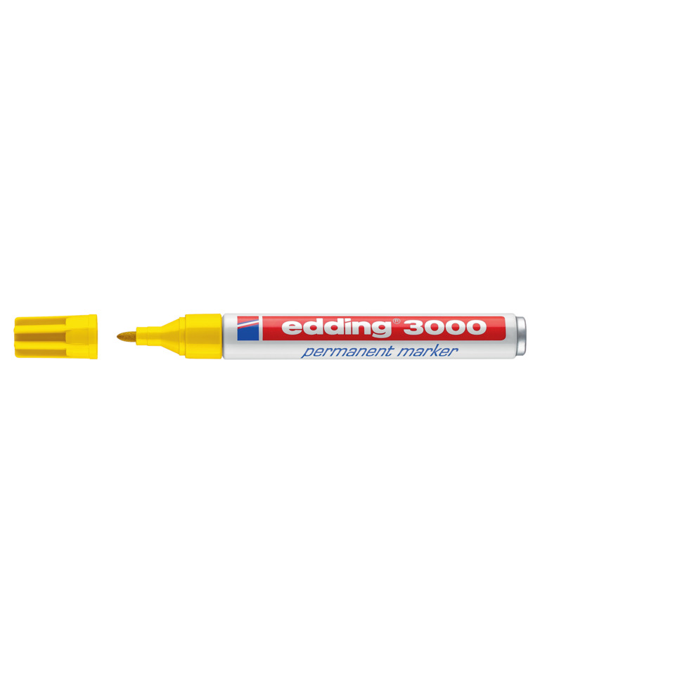 Marker, Permanent marker, Kappen gelb, edding 3000, feiner Spitzenstift