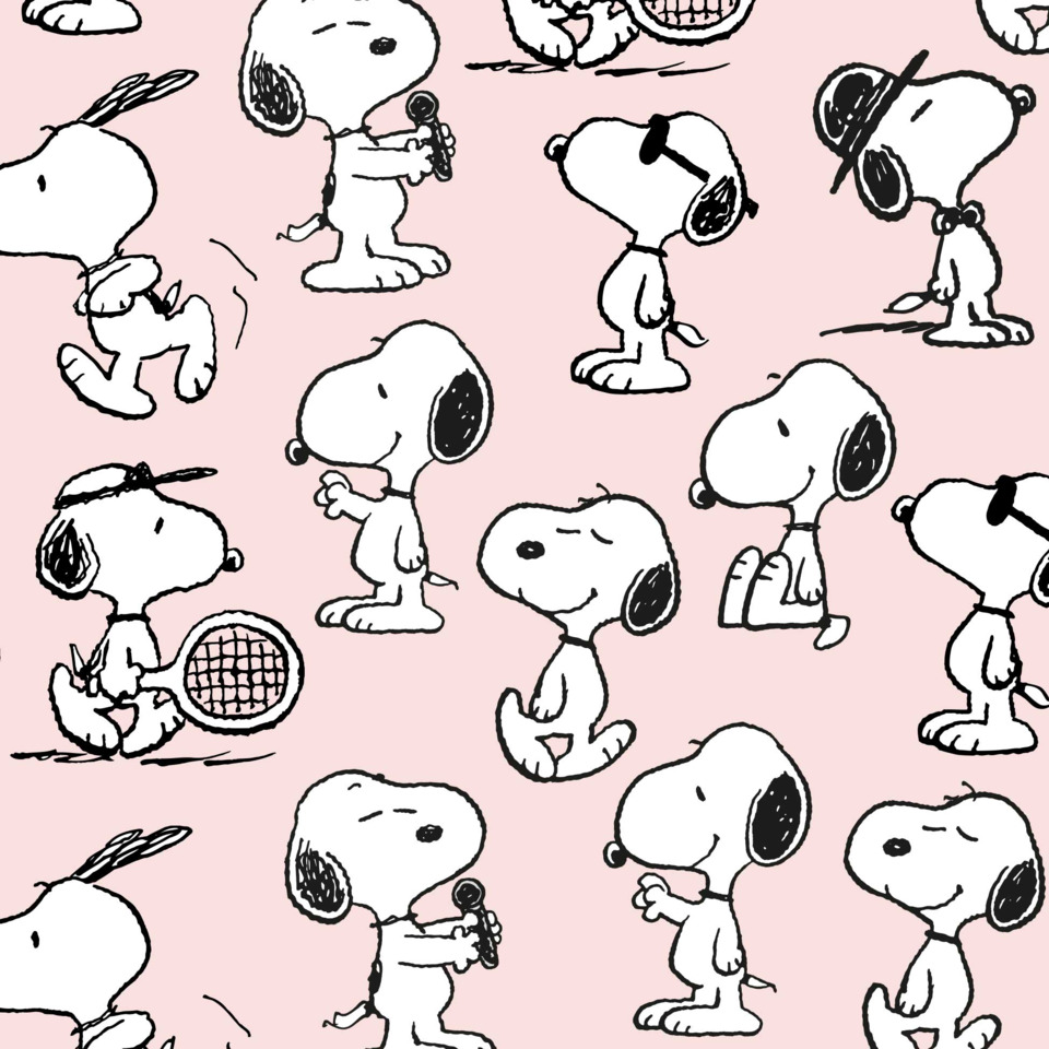 Snoopy-Motiv, Hund-Charakter, Rosen Hintergrund, Muster, Cartoon-Hund