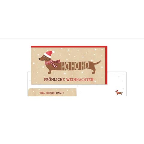 Gutscheinkuvert Prägebild   ca. DIN lang Fröhliche Weihnachten HUND HO HO HO BRAUN + COMPANY 5800-23317