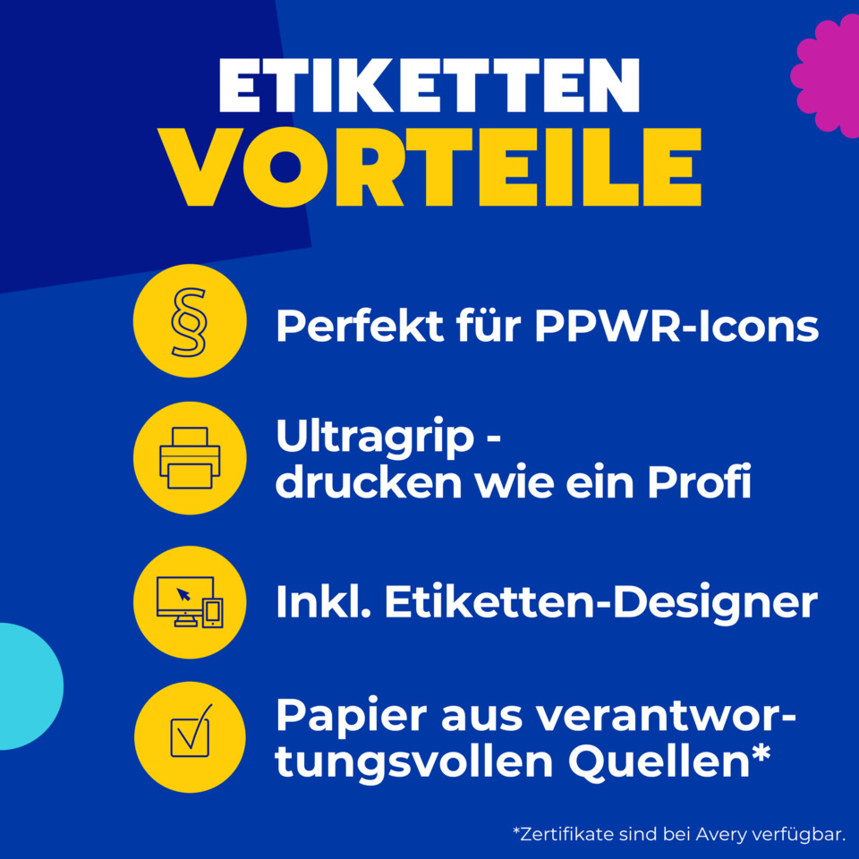 PPWR-icons, UltraGrip, Etiketten-Designer, Papier, Quellen