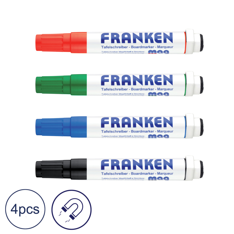 Boardmarker, Magnetlöscher, Franken, 4 Stück, bunte Marker