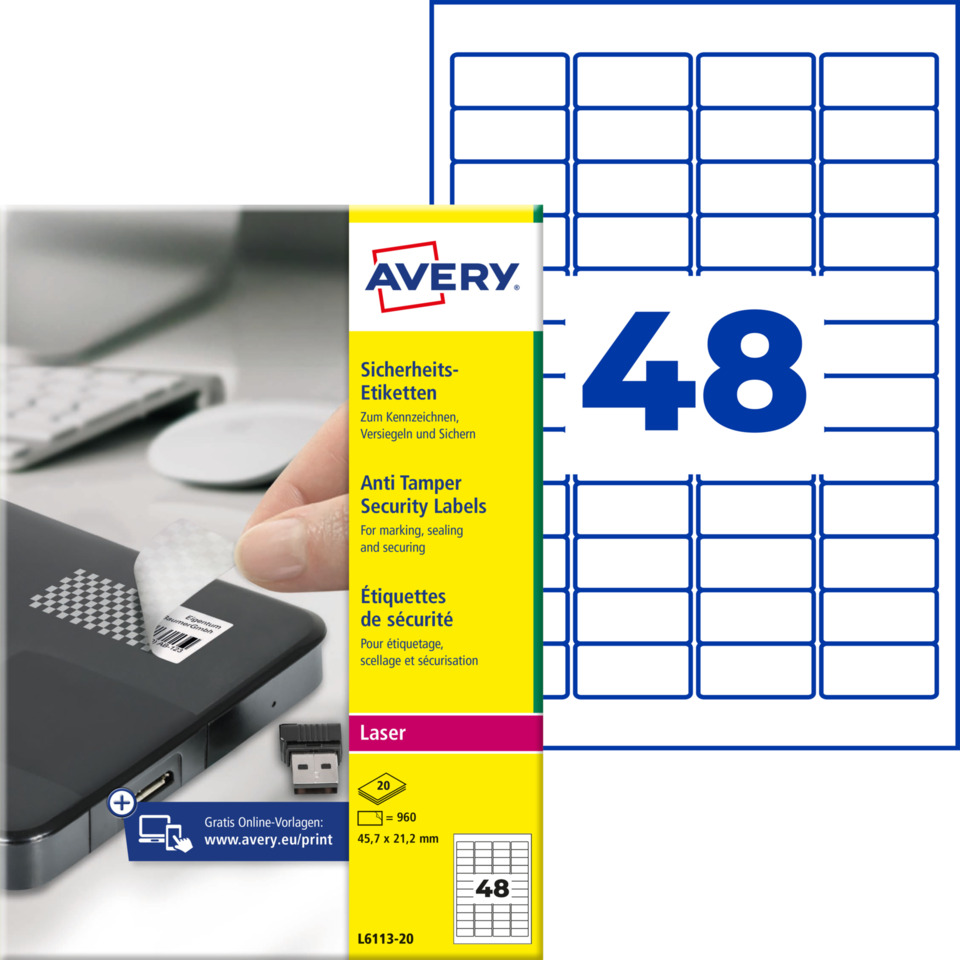 Etiketten, Sicherheitsaufkleber, Laser, 48er Zählung, Etikettenbogen