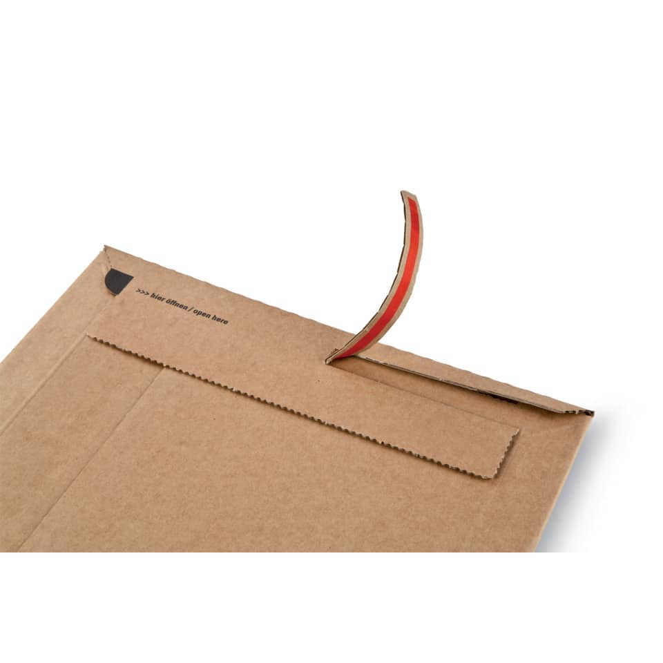 Kartonage, Briefumschlag, Umhängeband, Schiebeöffnung, Schnellöffnung