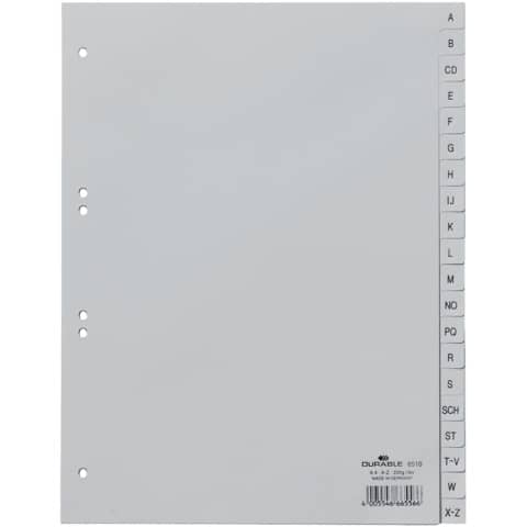 Register, PP, A - Z, grau, A4 volldeckend, 215/230 x 297 mm, 20 Blatt DURABLE 6510 10