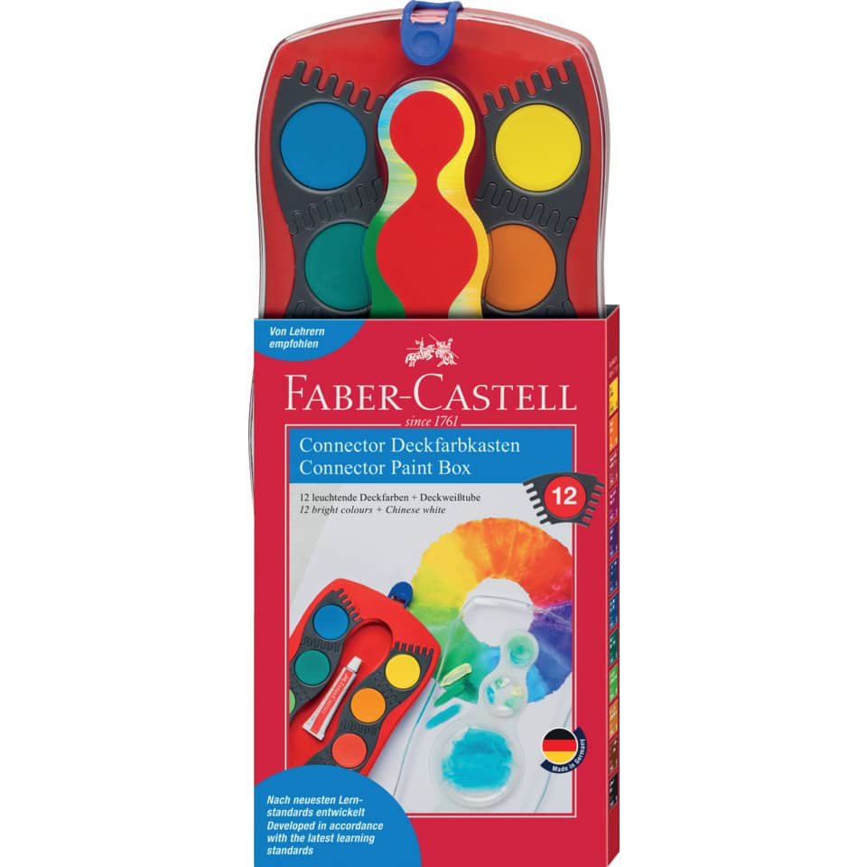 Kinder-Deckfarbe, Pinselkasten, Farben-Set, 12 Farben, Faber-Castell