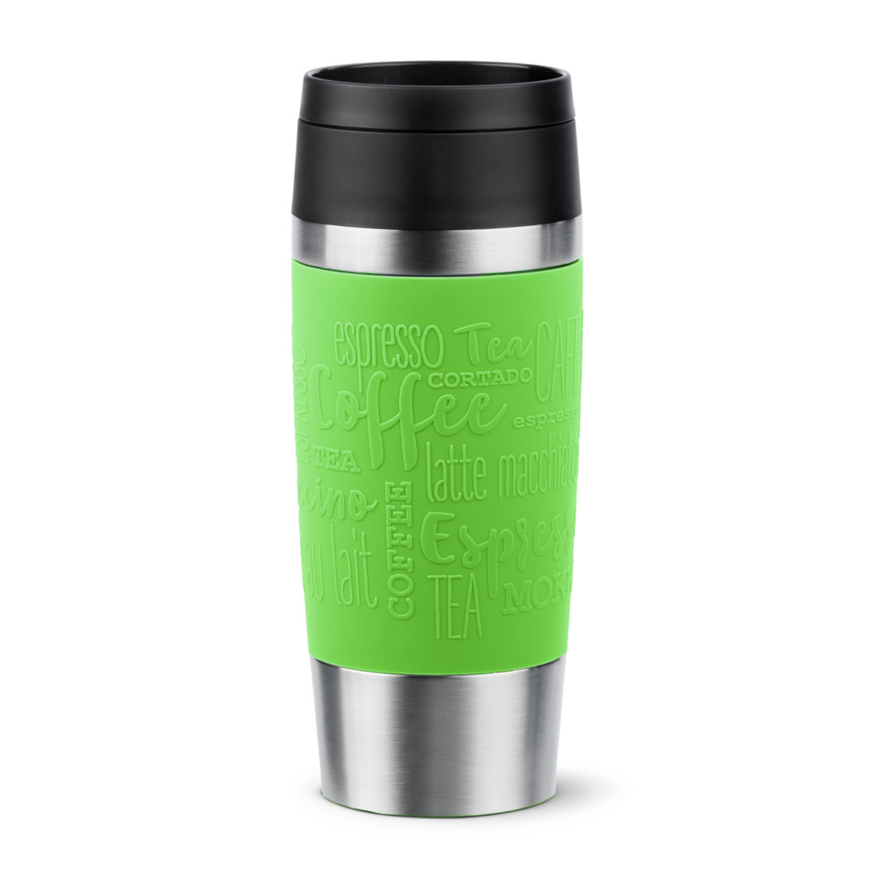 Reisebecher, Thermobecher, Grün, Edelstahl, erhaben/graviert