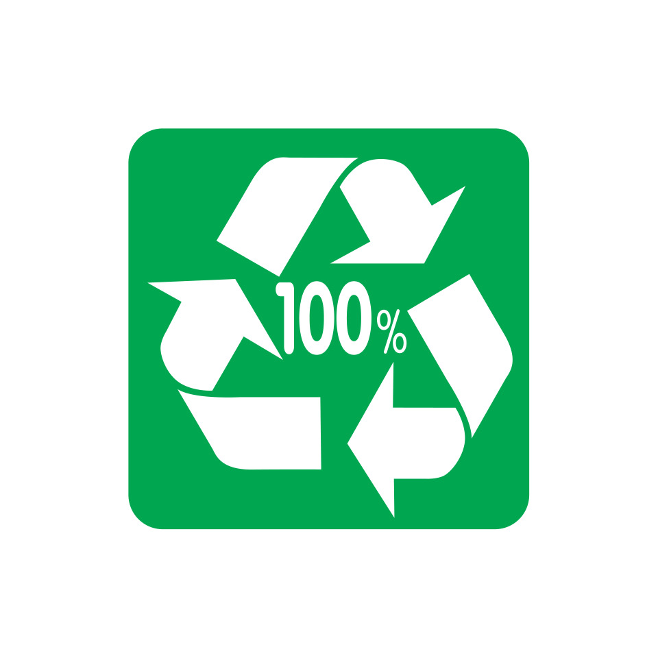 recycling, 100 Prozent, Recyclingsymbol, grünes Quadrat, Schleifenpfeil