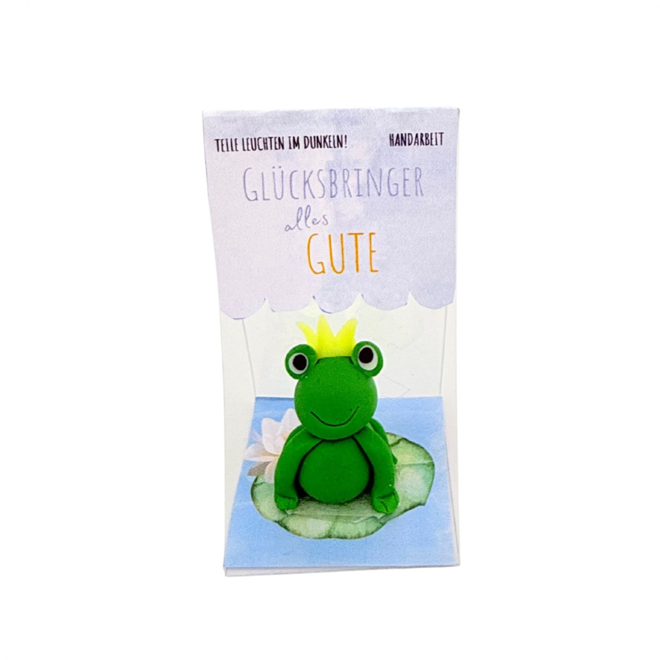 Froschfigur, Tonmodell, Grün, Frosch auf Seerose, Grußkarte
