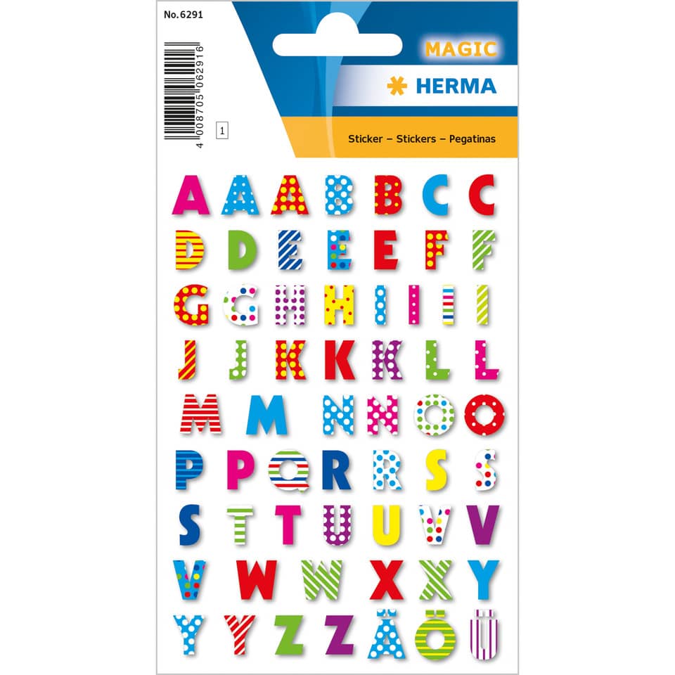 Alphabetaufkleber, Buchstabenaufkleber, bunte Buchstaben, dekorative Buchstaben, A-Z Set